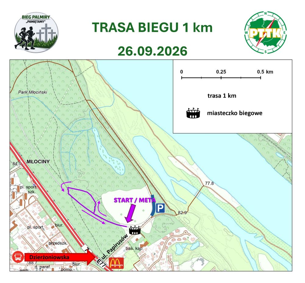 Mapa z trasą 1 km
