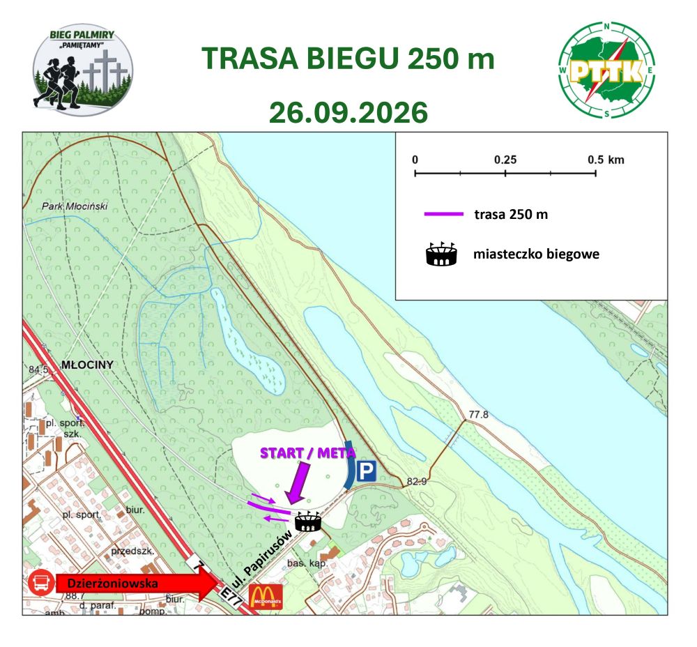 Mapa z trasą 250 m