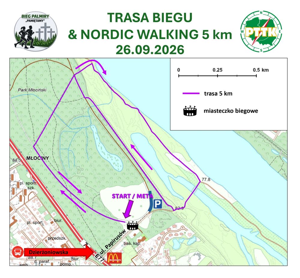 Mapa z trasą 5 km